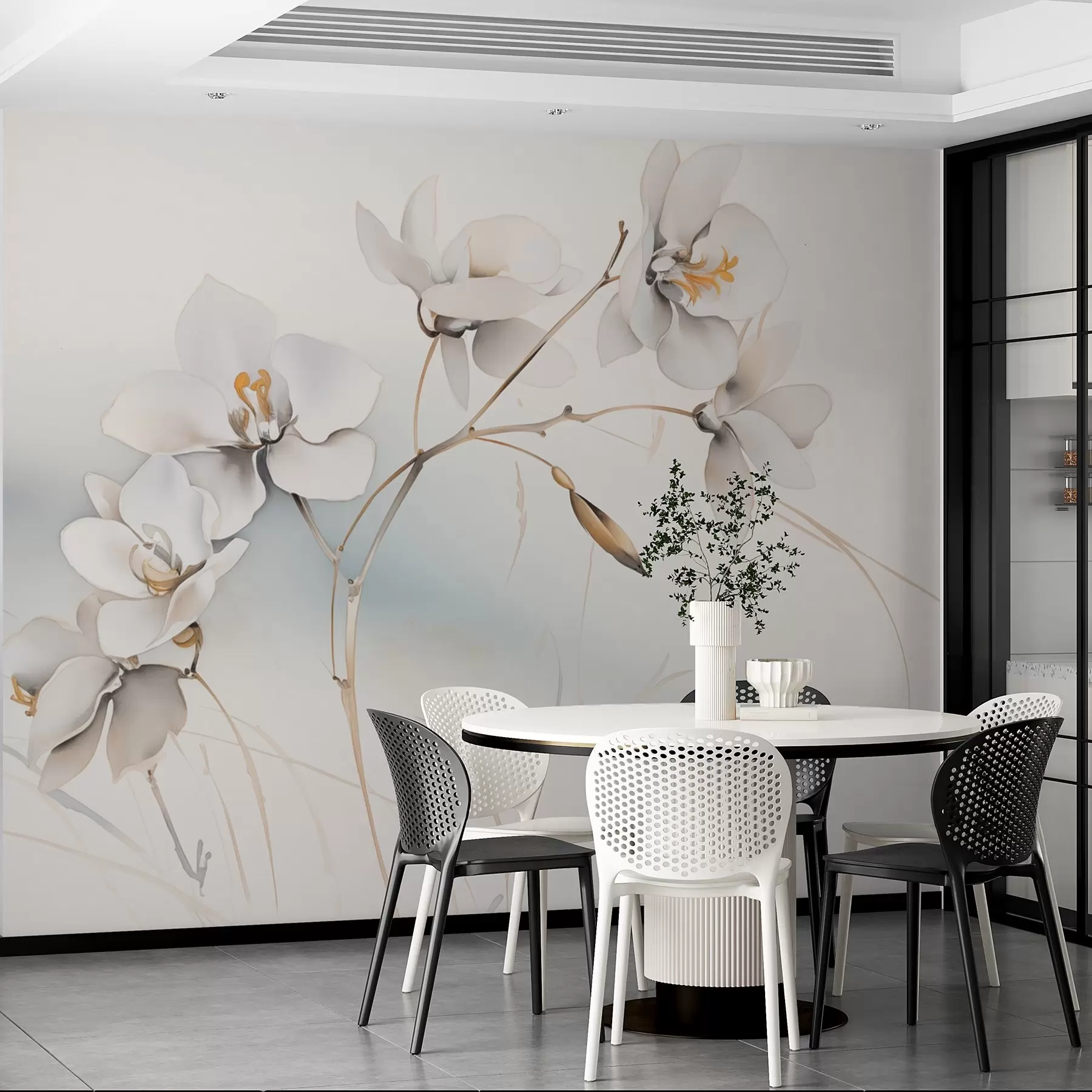 wall murals White orchid branch in watercolor style w09022