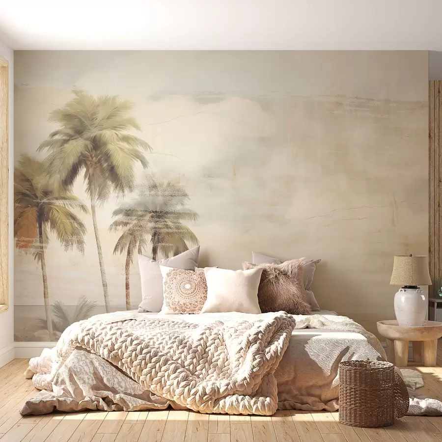 wall murals Tropical Dream,palm trees, clouds, sky, sea,texture w03780