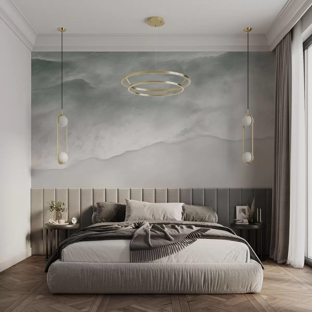 wall murals Coastal Calm,Sea waves, sand, shore, foam, water w03787v1