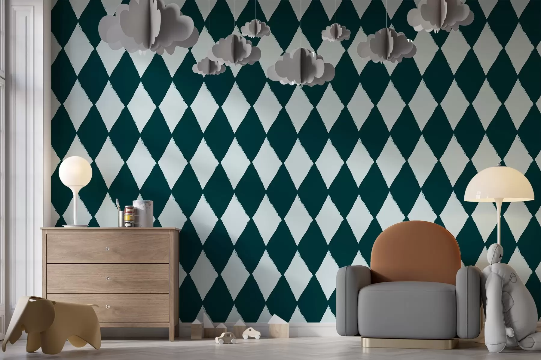 wall murals Diamonds, checkered pattern, rhythmic repetition, geometric figures w03790v2