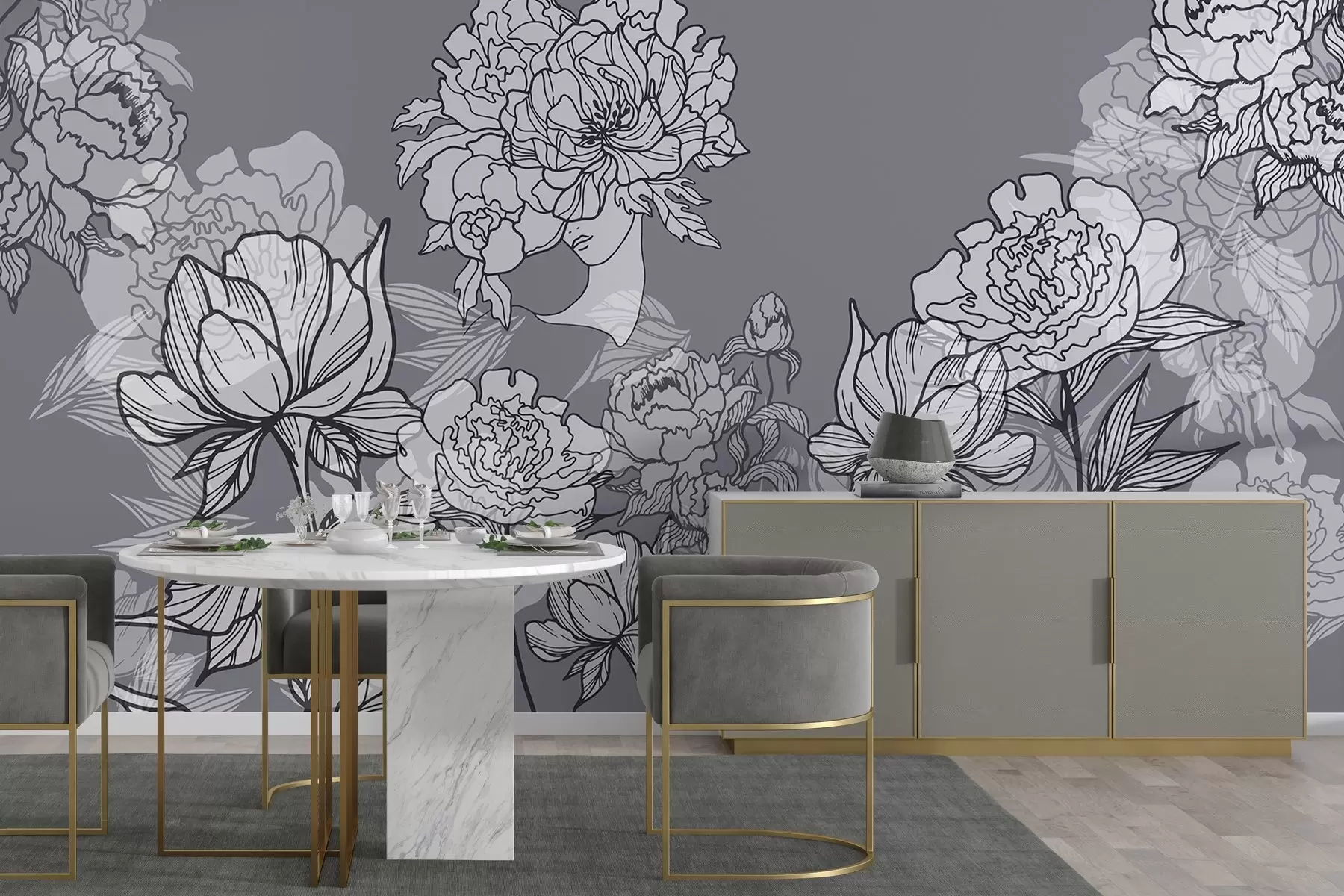 wall murals Thin, fragile flowers w03792v2