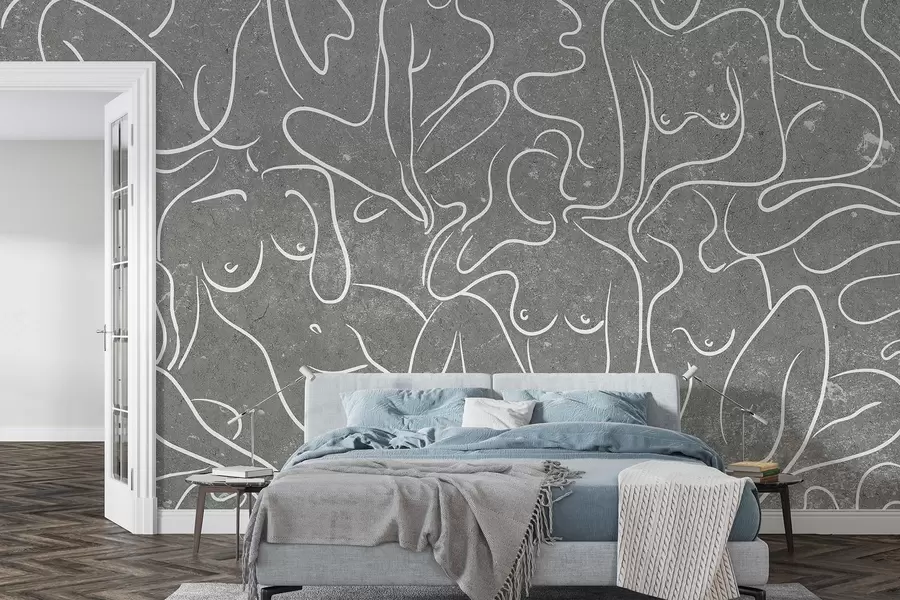 wall murals Line drawing anatomical silhouettes, abstraction, grey background w03756v1