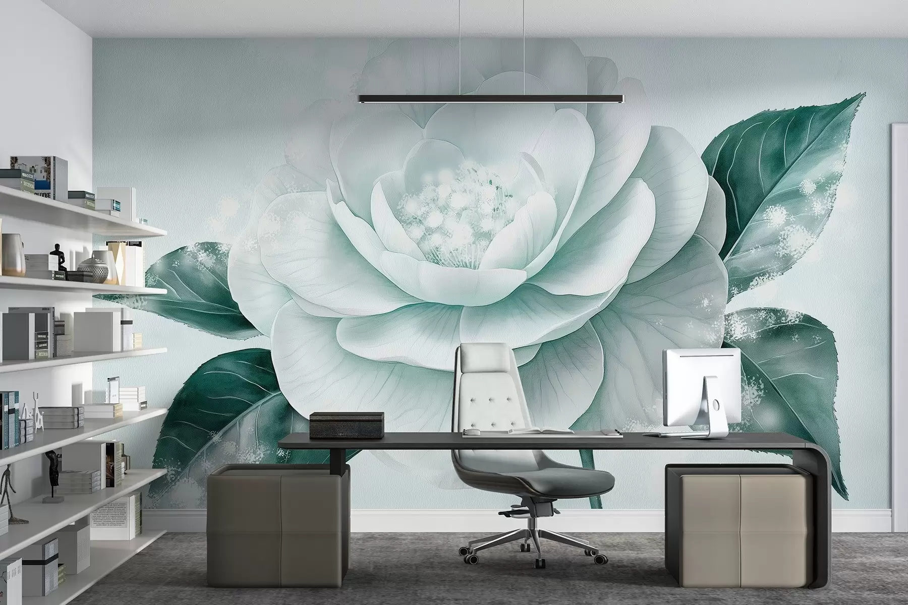 wall murals Beautiful peony flower in blue colors w03757v1