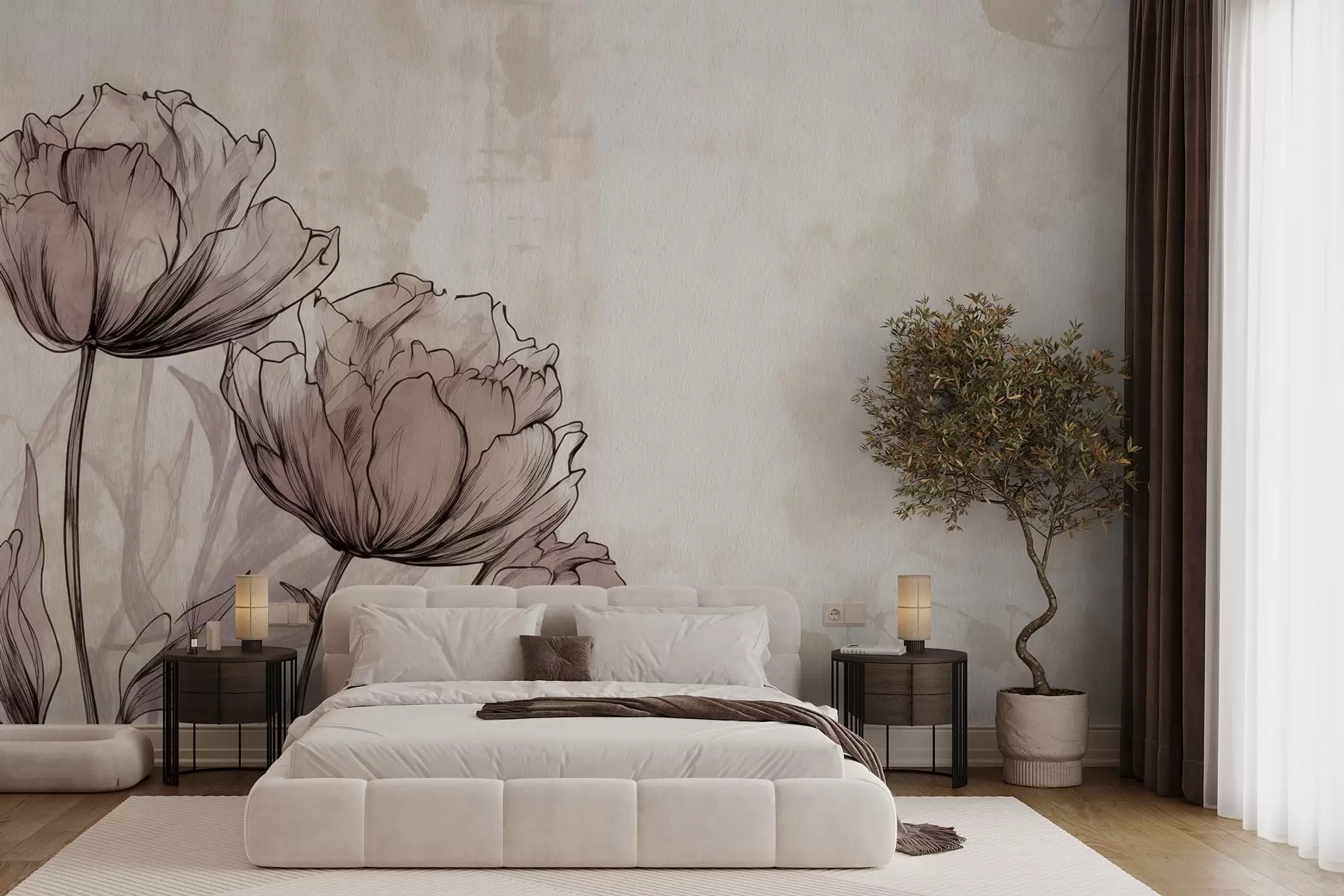 wall murals Pastel tulips with a light vintage effect w03796