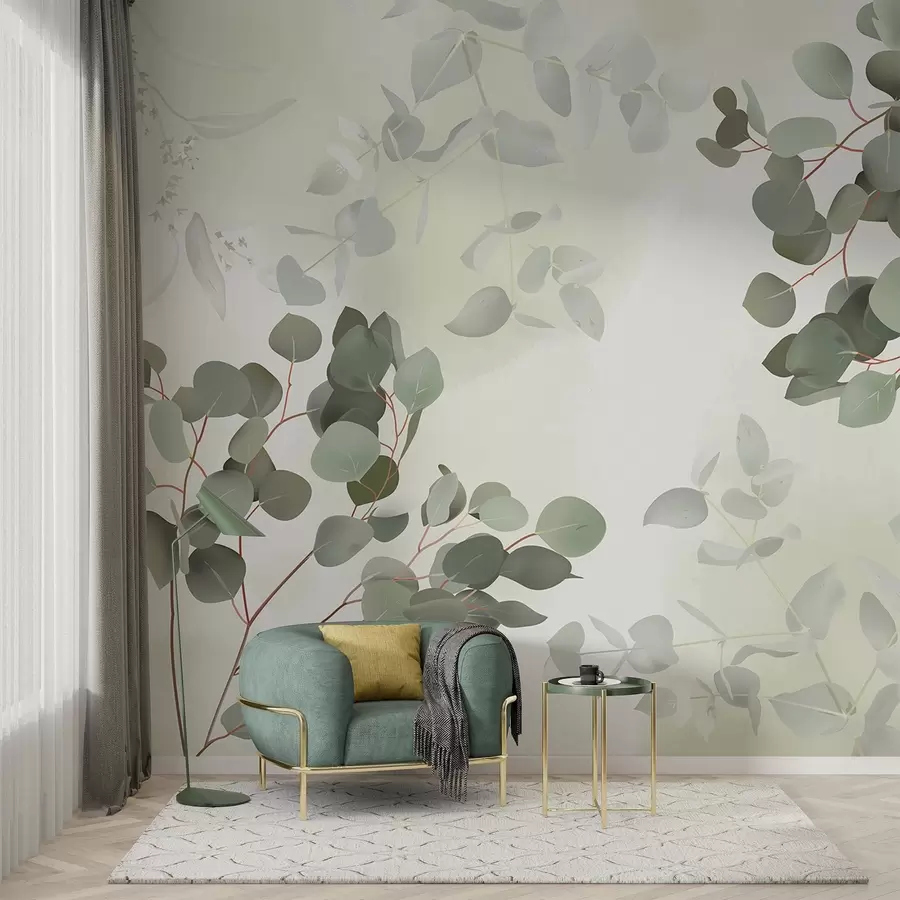 wall murals Branches with leaves in green tones w03719
