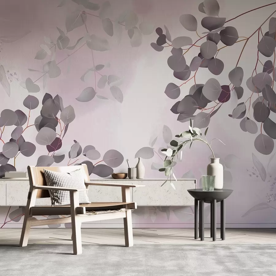 wall murals Branches with leaves in pink tones w03719v1