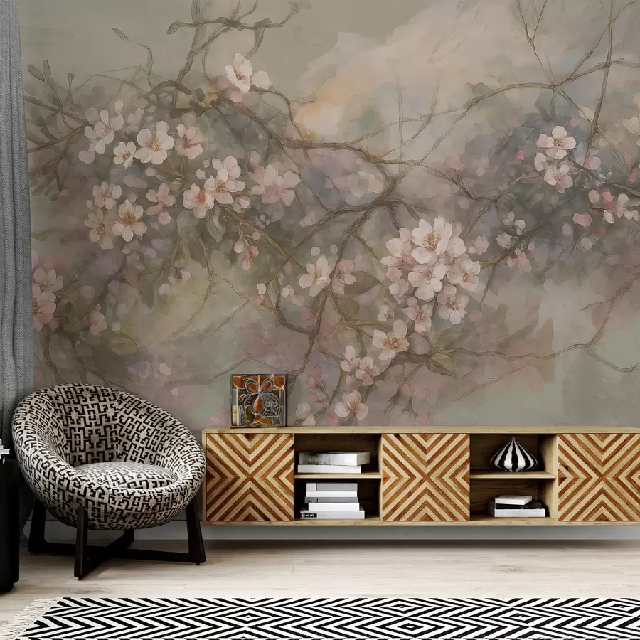 wall murals Watercolor abstract branches with flowers w03815