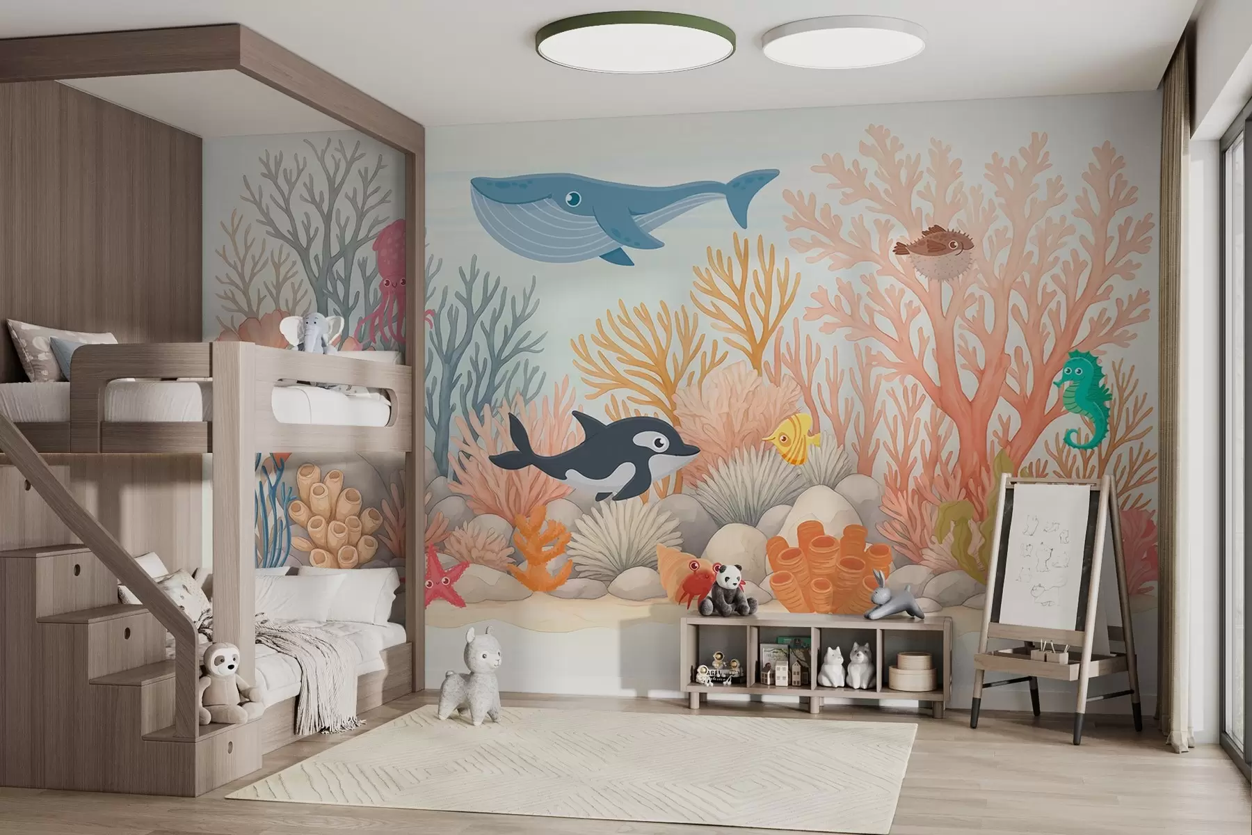 wall murals Watercolor marine inhabitants w03828