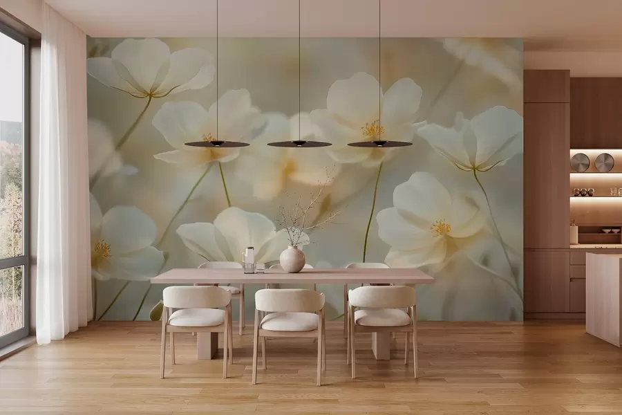 wall murals morning white flowers w03766
