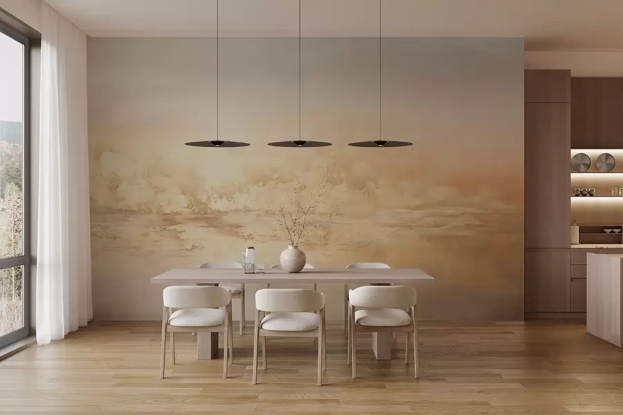 wall murals Abstract textured landscape with warm colors, a soft and dreamy atmosphere, and a blend of orange, yellow, and white hues w09063
