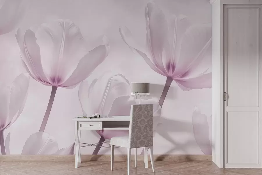 wall murals Beautiful tulips, floral, pink colors, realism w03877v2