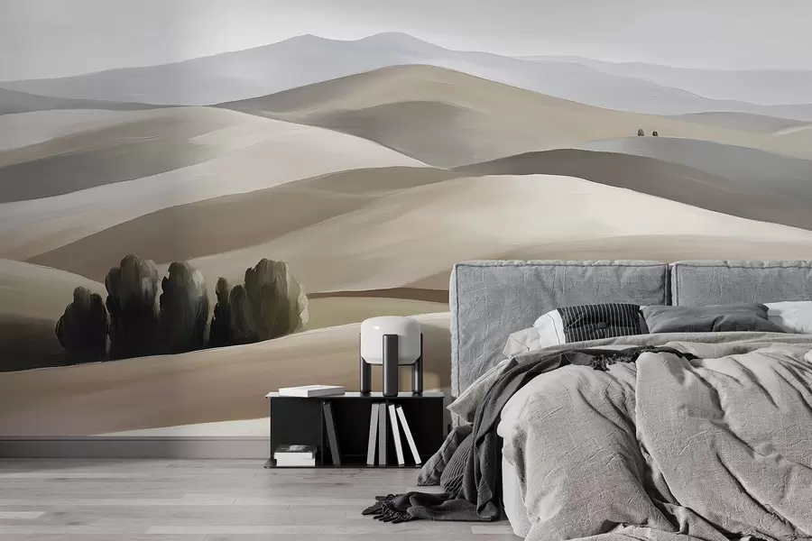 wall murals Landscapes with trees, Tuscany, beige and grey colors, oil style w03880v1