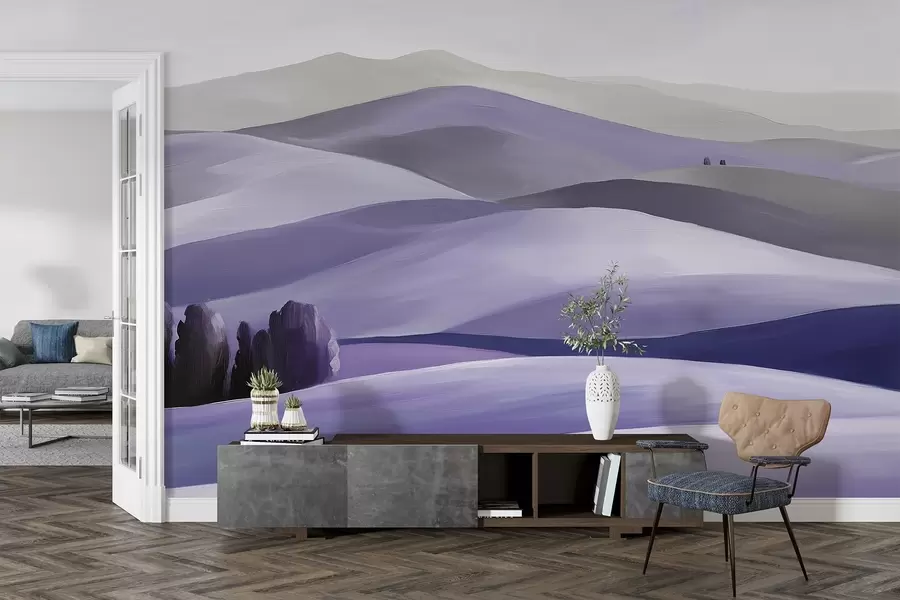 wall murals Landscapes with trees, Tuscany, purple colors, oil style w03880v3