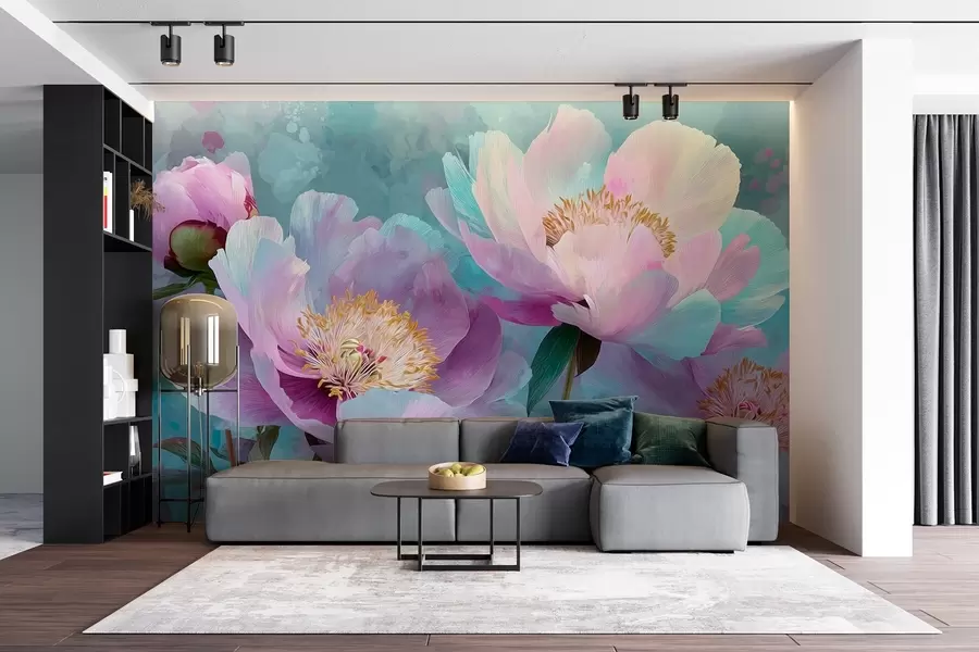 wall murals Colorful peonies in blue and purple shades w09087