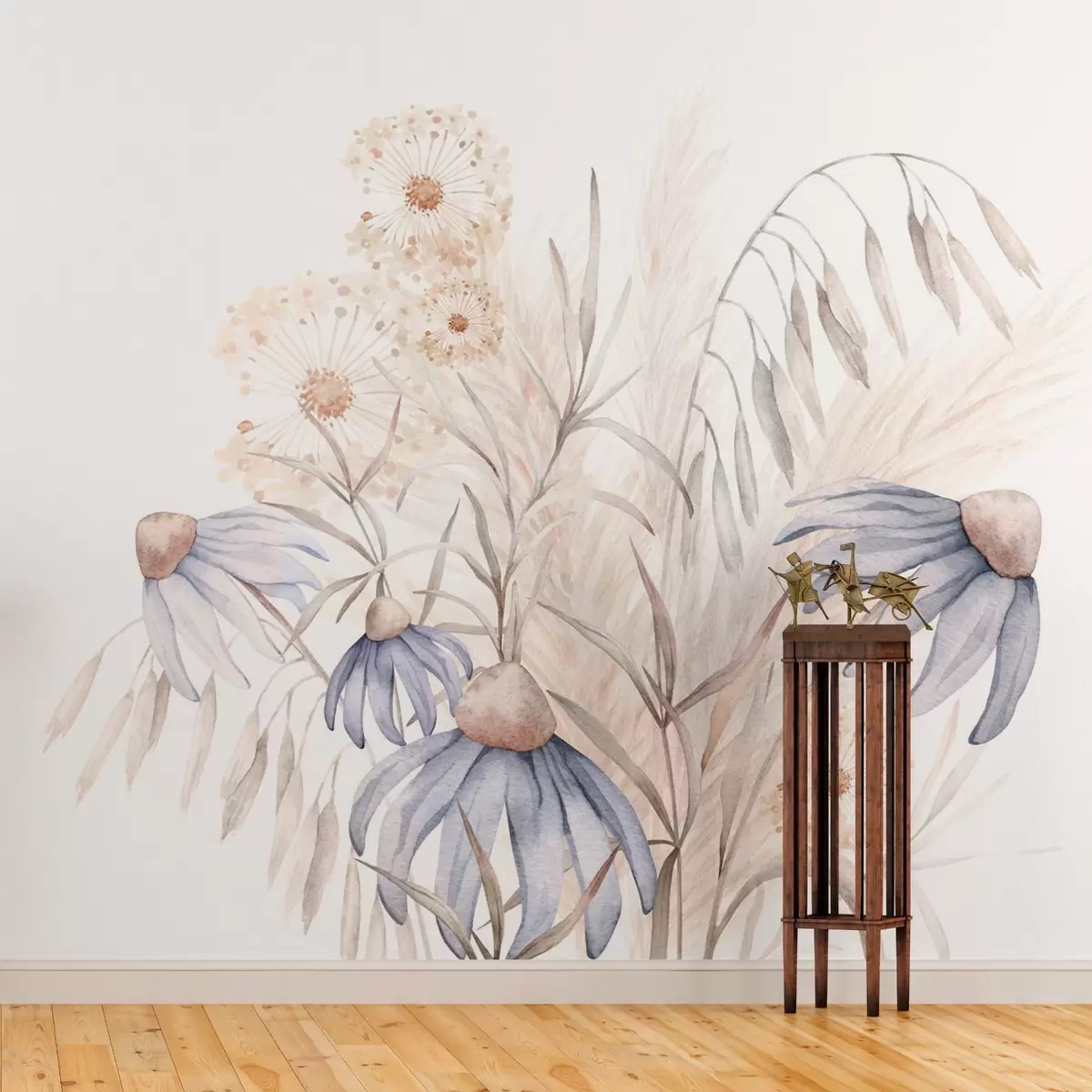 wall murals Dandelions and flowers among dry herbs w03908