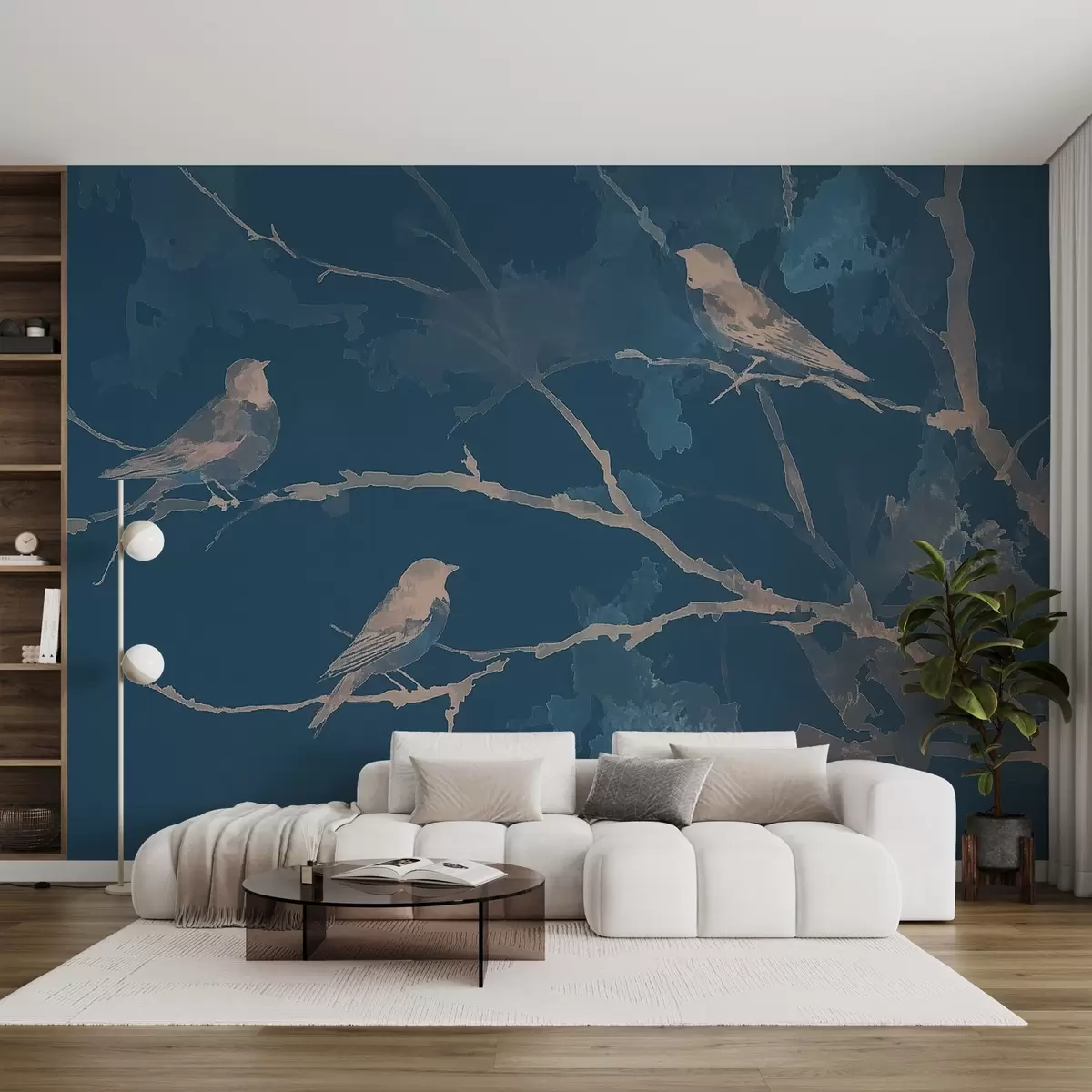 wall murals Birds on tree branches in watercolor style w09064v1