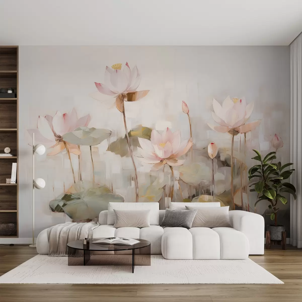 wall murals Delicate lotus flowers painted with acrylic w09067