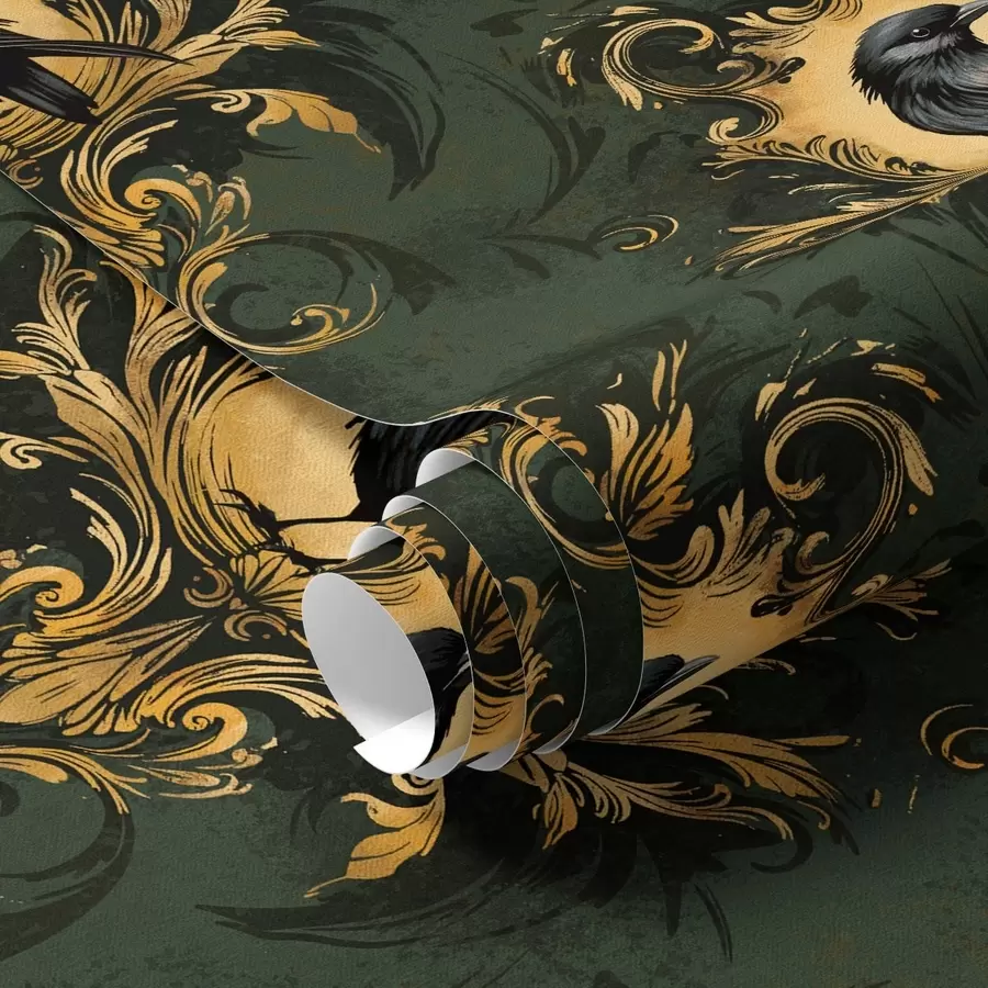 wall murals Crow in a frame on a green background a00105