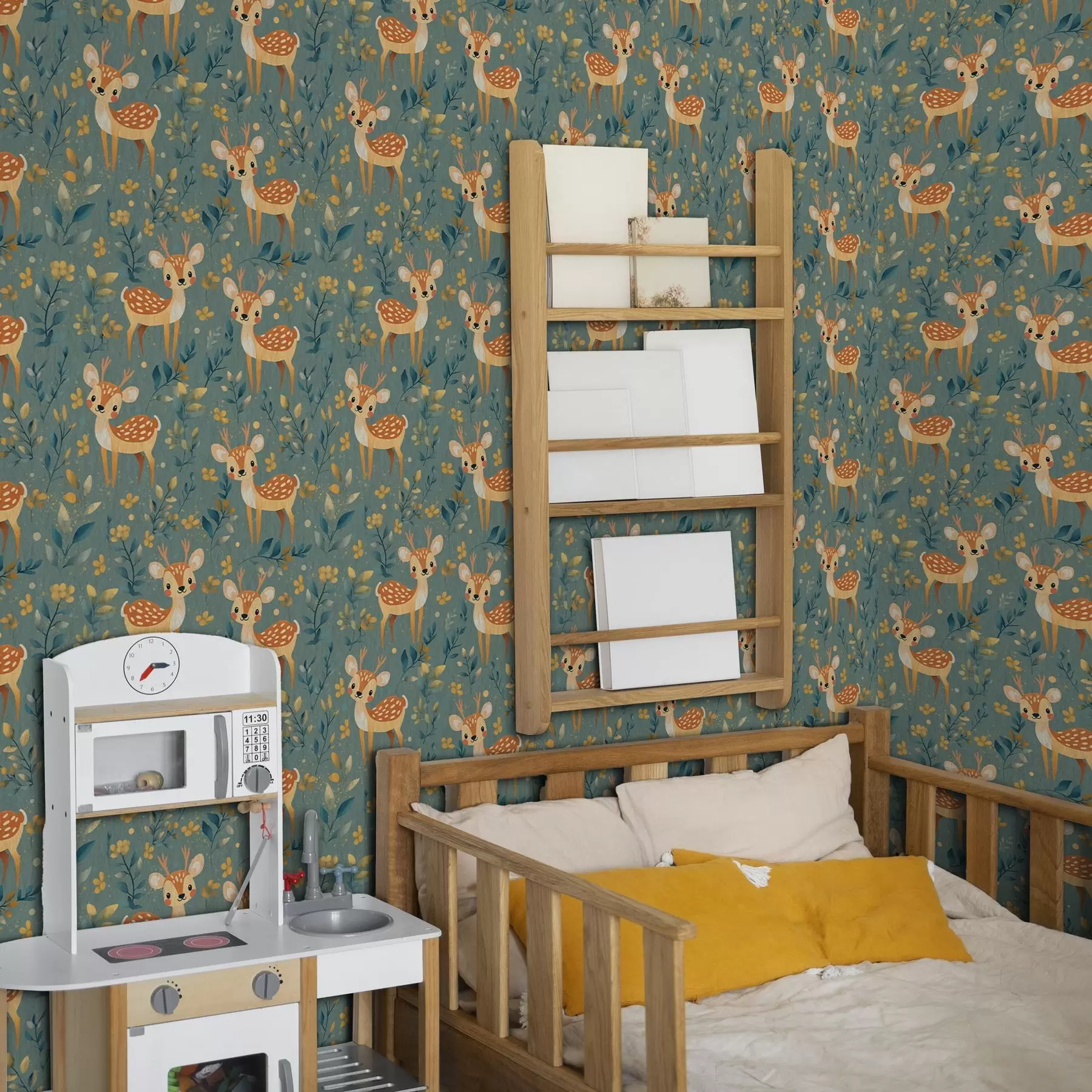 wall murals Baby deer in the forest with yellow leaves a00124v1