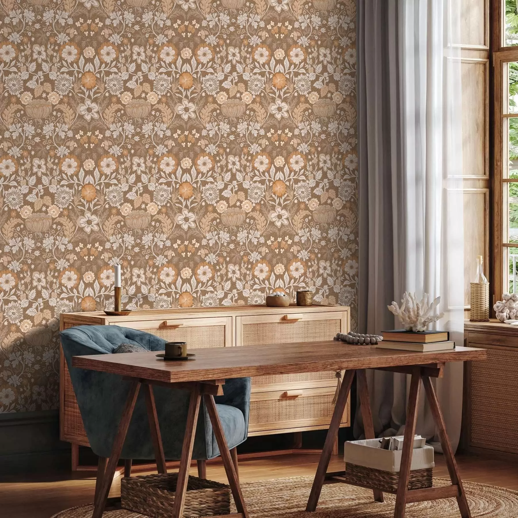 wall murals Terracotta floral composition with ornament a00145v1