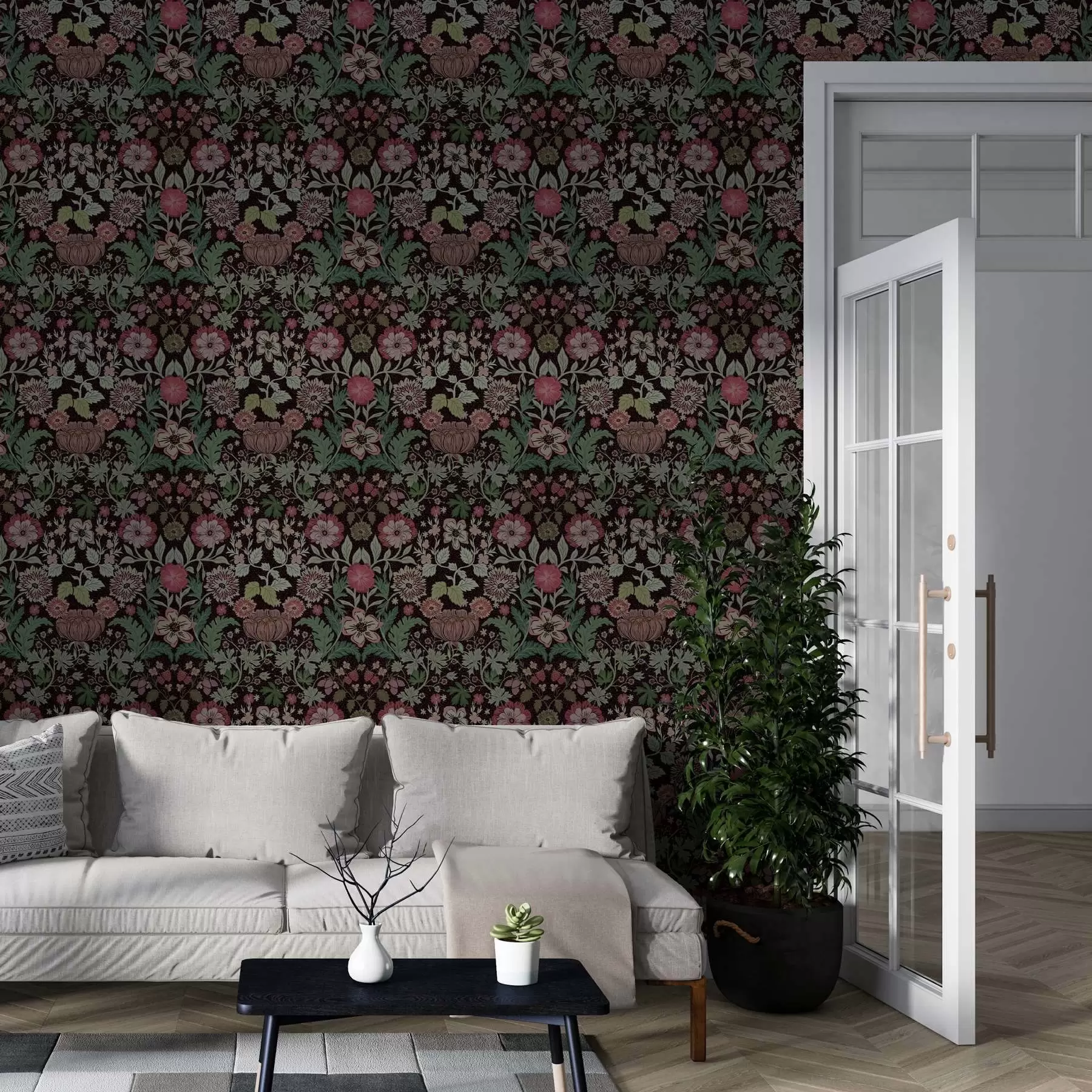 wall murals Contrasting print with floral motifs a00145v4