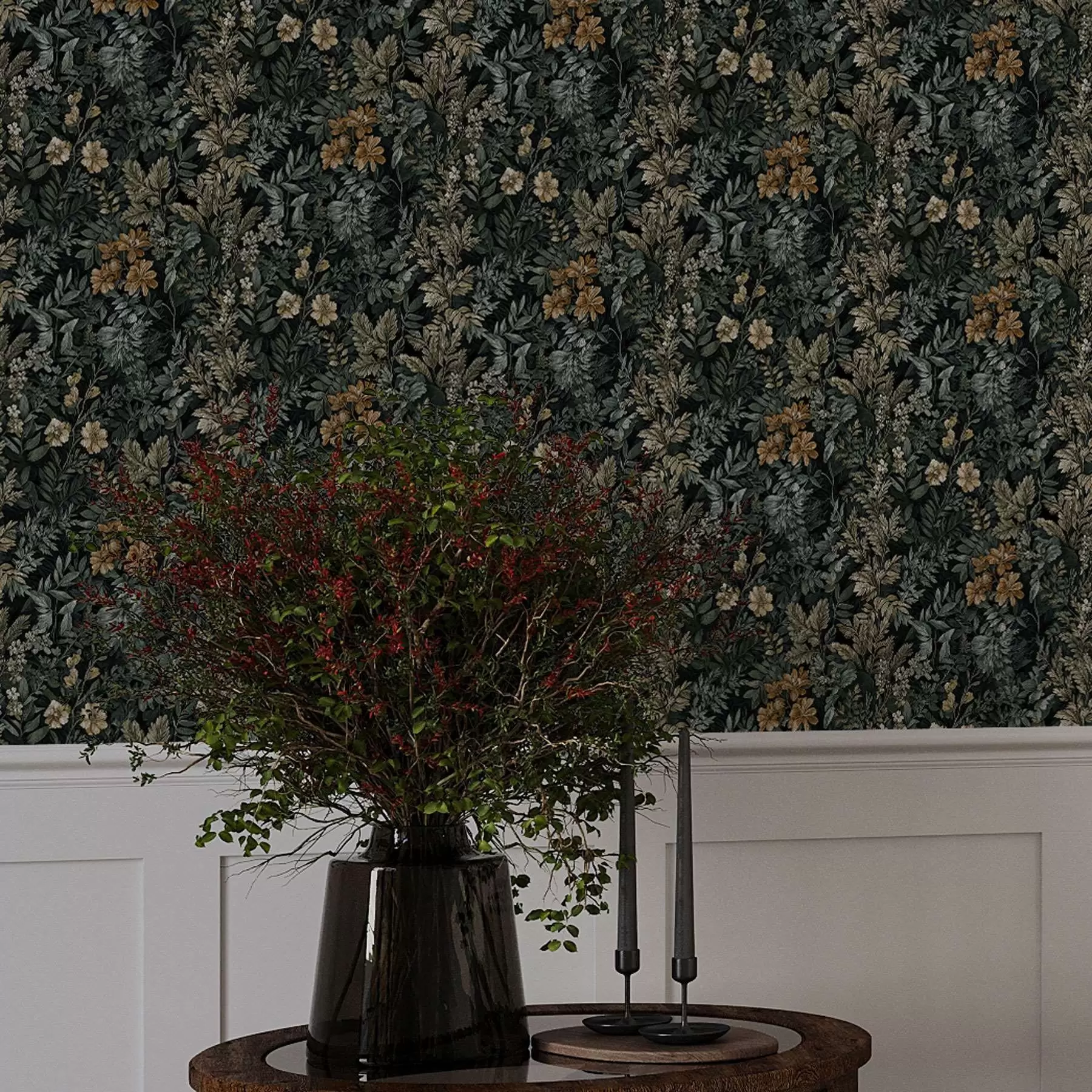 wall murals Dark print with wild flowers a00159
