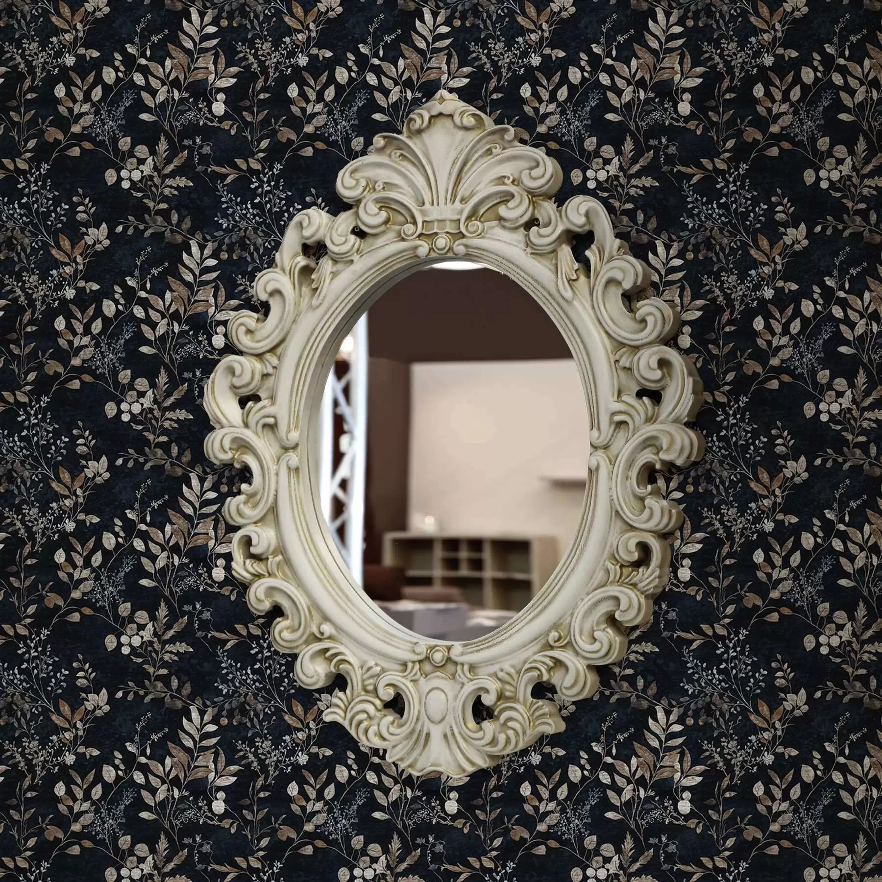 wall murals Classic floral print in light colours on a dark background a00166v2