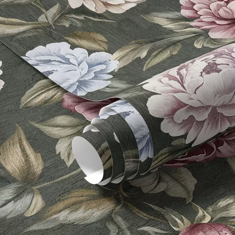 wall murals Peonies on a dark green background a00106