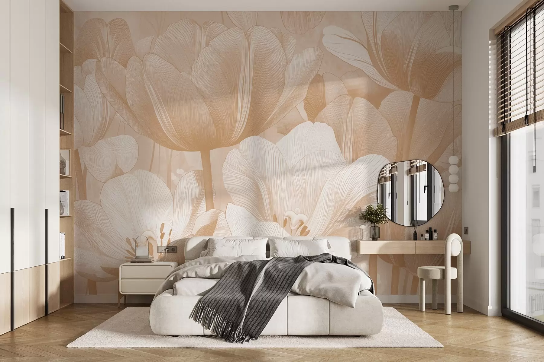 wall murals Beige poppies in light tones w09099