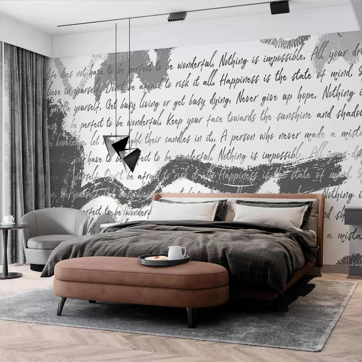 wall murals Design with inspirational quotes, abstraction, grey colors w03909v4
