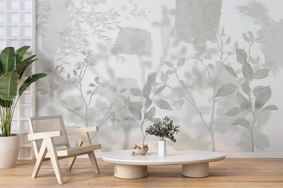 wall murals Trees silhouettes, branches, nature, watercolor, green colors w03911v1
