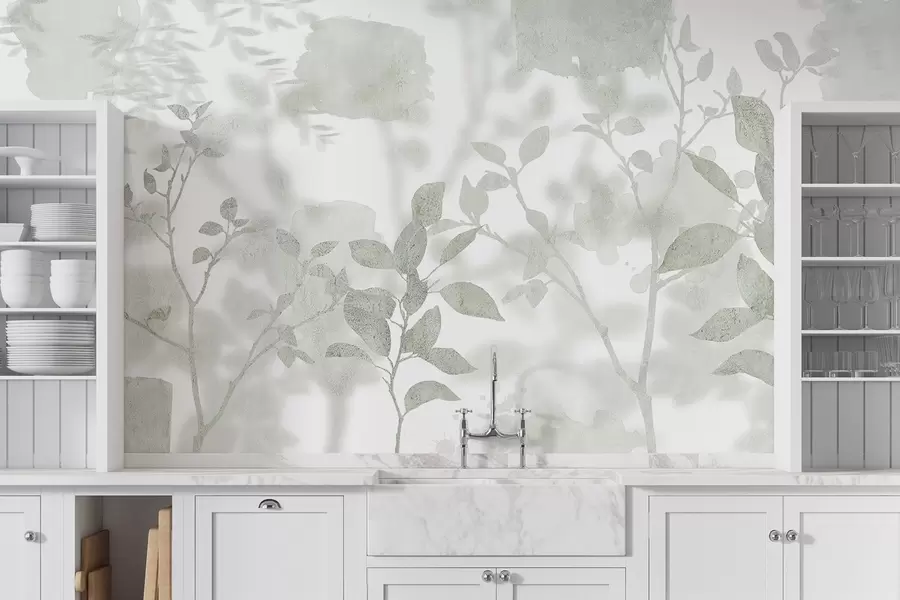 wall murals Trees silhouettes, branches, nature, watercolor, green colors w03911v1