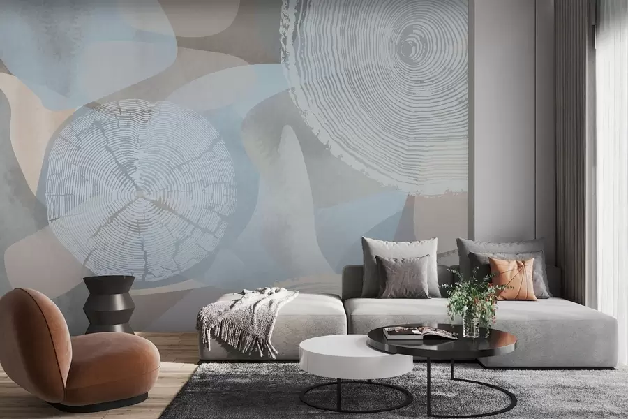 wall murals modern abstract shapes and annual tree rings w03769