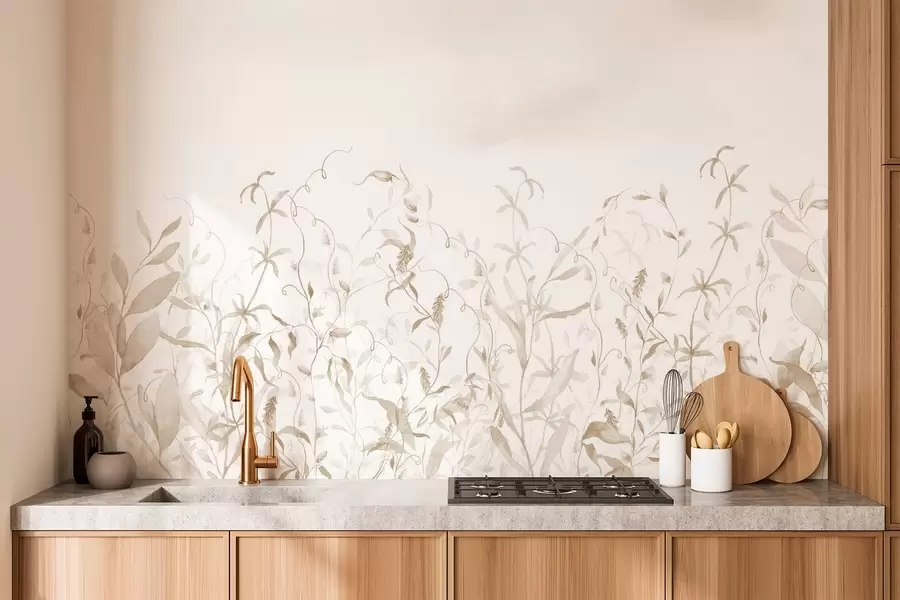 wall murals Vegetation imitation of textured watercolor, shades of  beige w03928v3