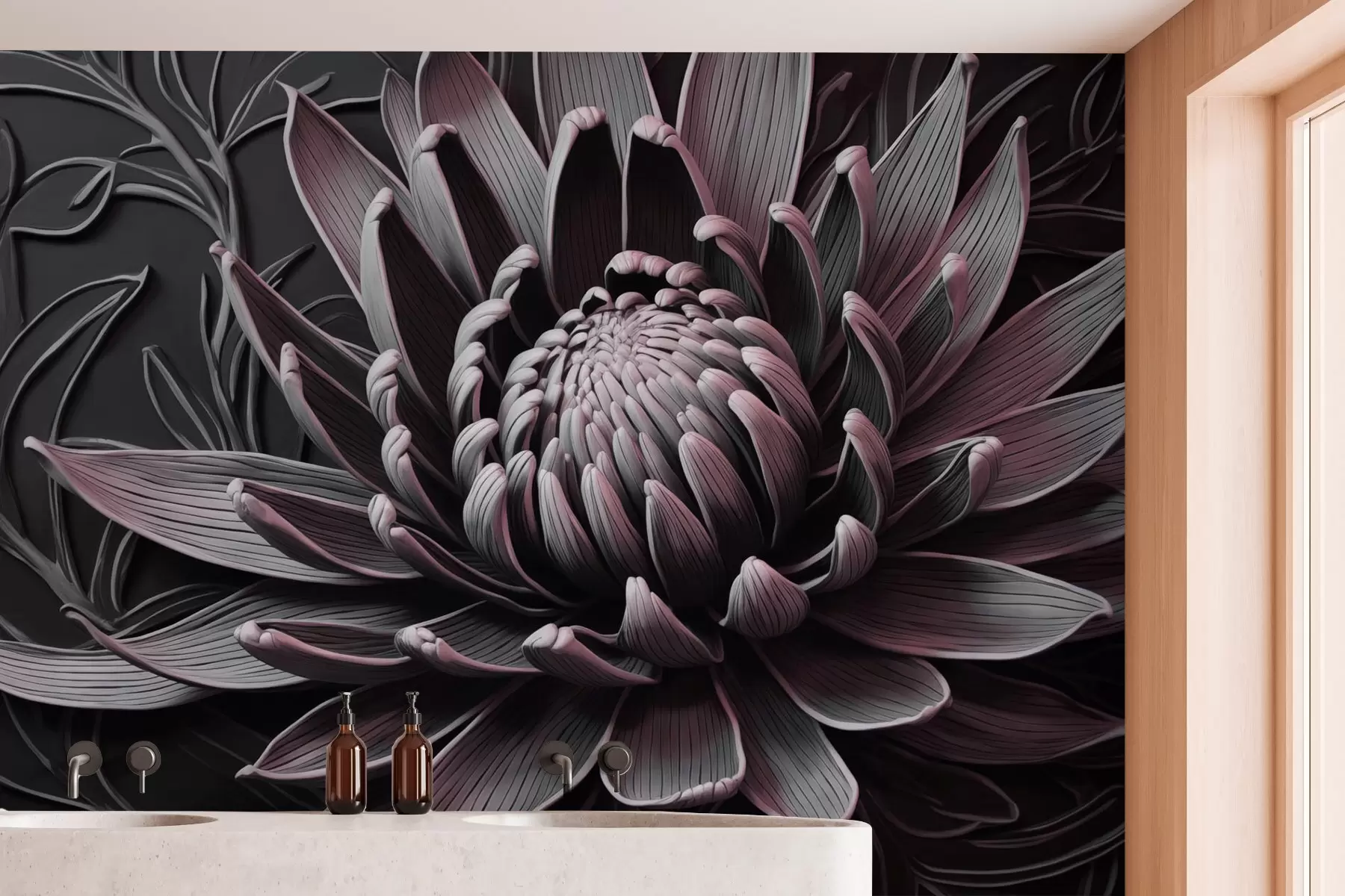 wall murals Protea flower, pink and black w03930v1