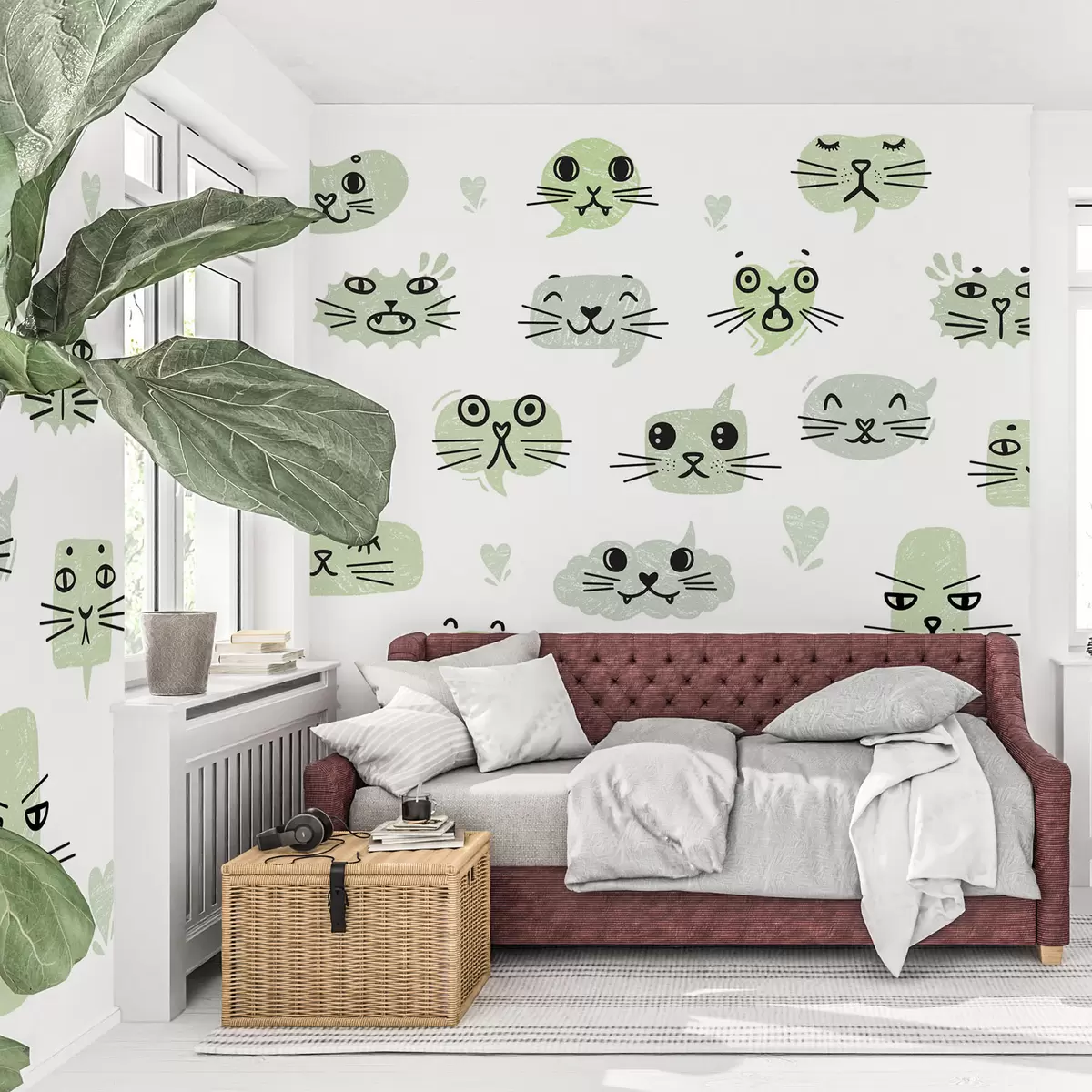 wall murals Cat faces shades of green w03951v3