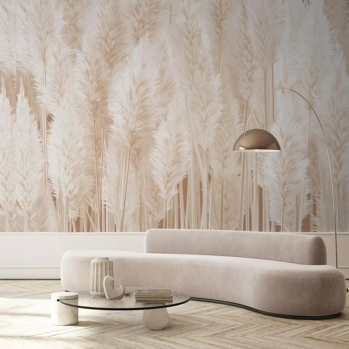 wall murals Pampas grass in beige tones w09126