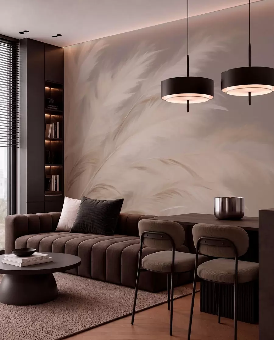 wall murals Soft fluffy grasses in beige and grey w03992