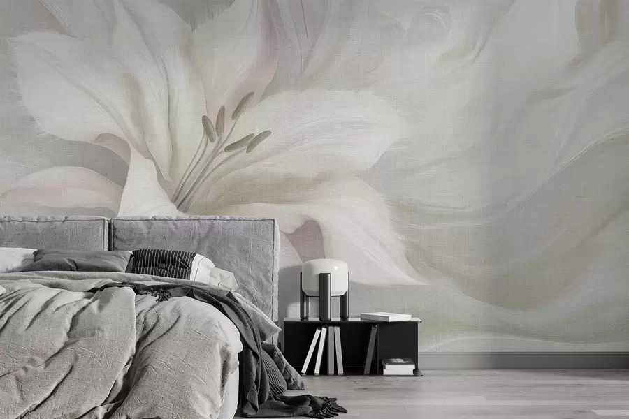 wall murals Lily flower fluid abstraction, floral, grey colors w04006v2