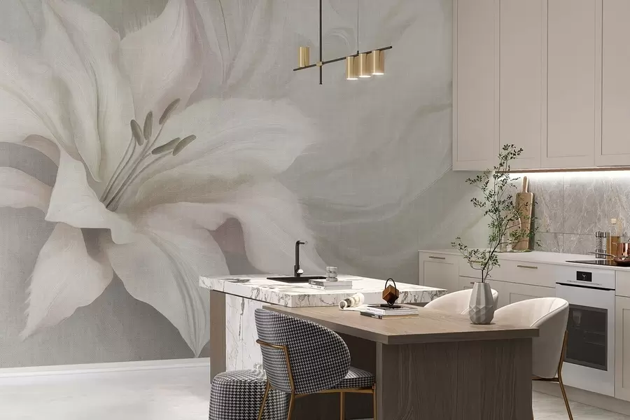 wall murals Lily flower fluid abstraction, floral, grey colors w04006v2