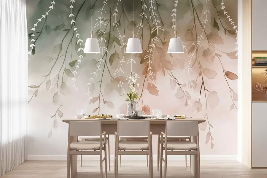 wall murals Branches with leaves in watercolor style, natural autumn colors w04007v1