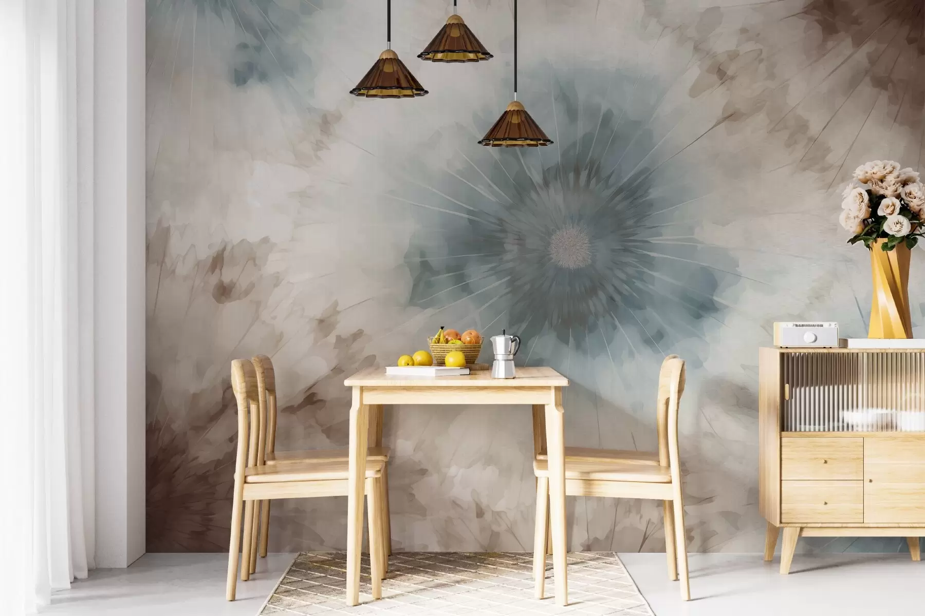 wall murals Gentle concentric waves in sky blue and terracotta hues evoke a sense of nature’s breath — calm, rhythmic, and meditative w04036v1