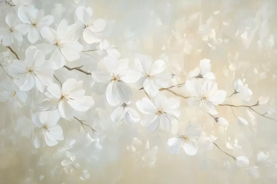wall murals delicate blooming apricot branch in the style of oil painting in pastel colors w04029
