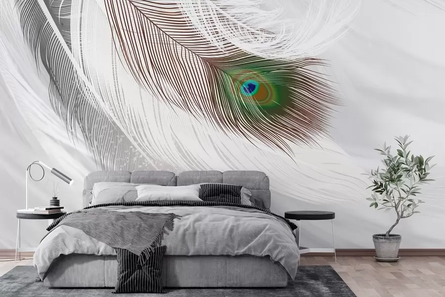 wall murals a large peacock feather among the feathers w03961