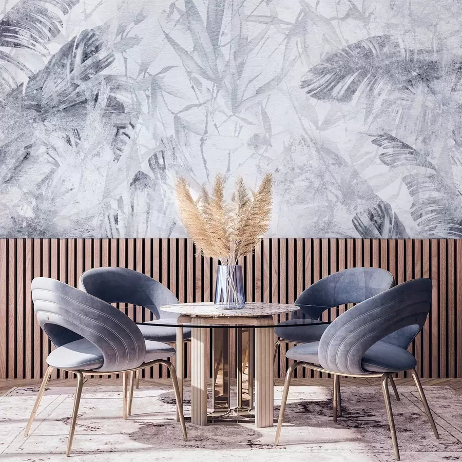 wall murals Floral abstraction in grunge style with imitation of abrasion, shades of blue w03926v3