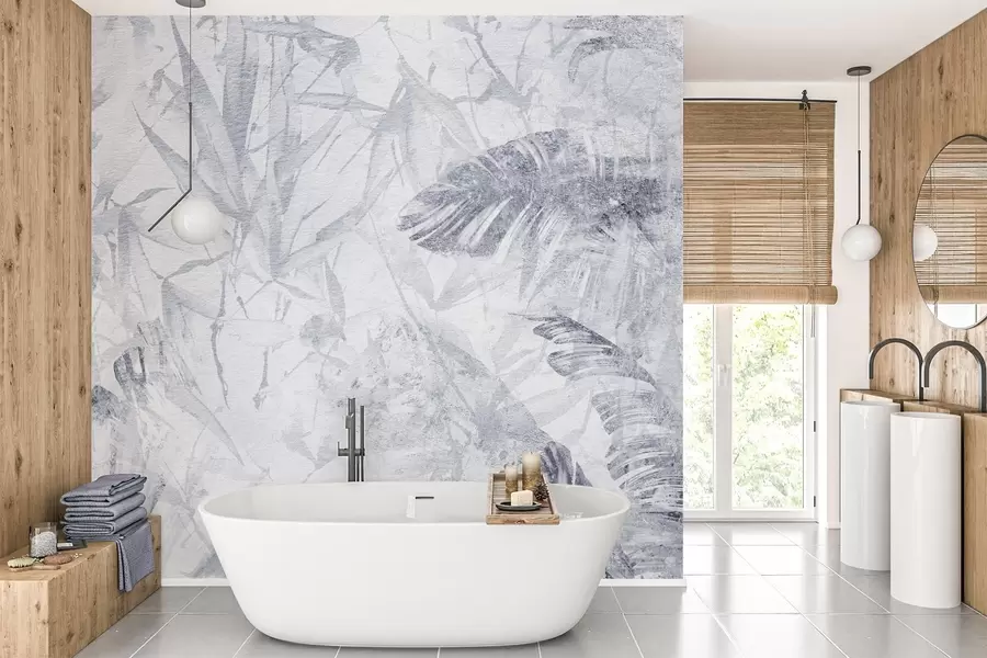 wall murals Floral abstraction in grunge style with imitation of abrasion, shades of blue w03926v3