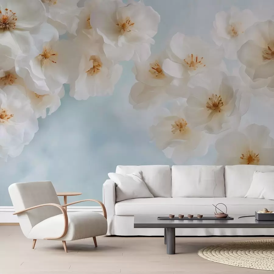 wall murals Delicate large flowers on a light blue background w03931v1