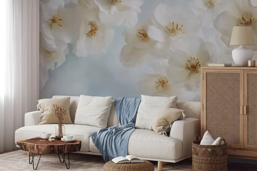 wall murals Delicate large flowers on a light blue background w03931v1