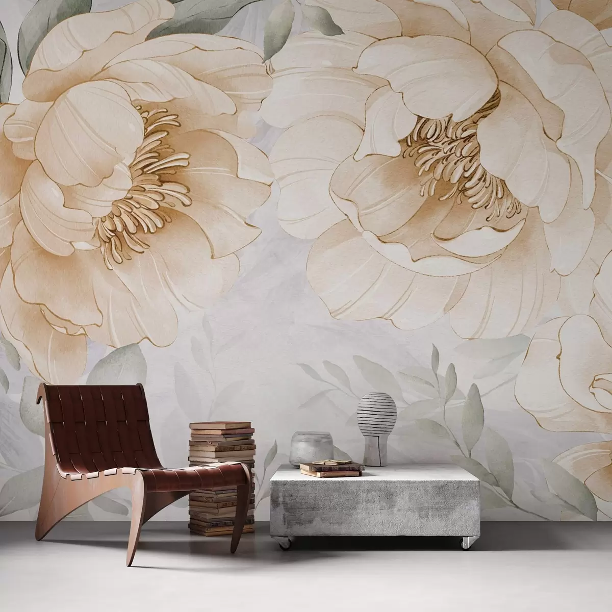 wall murals Yellow peonies imitation watercolor w03932v1