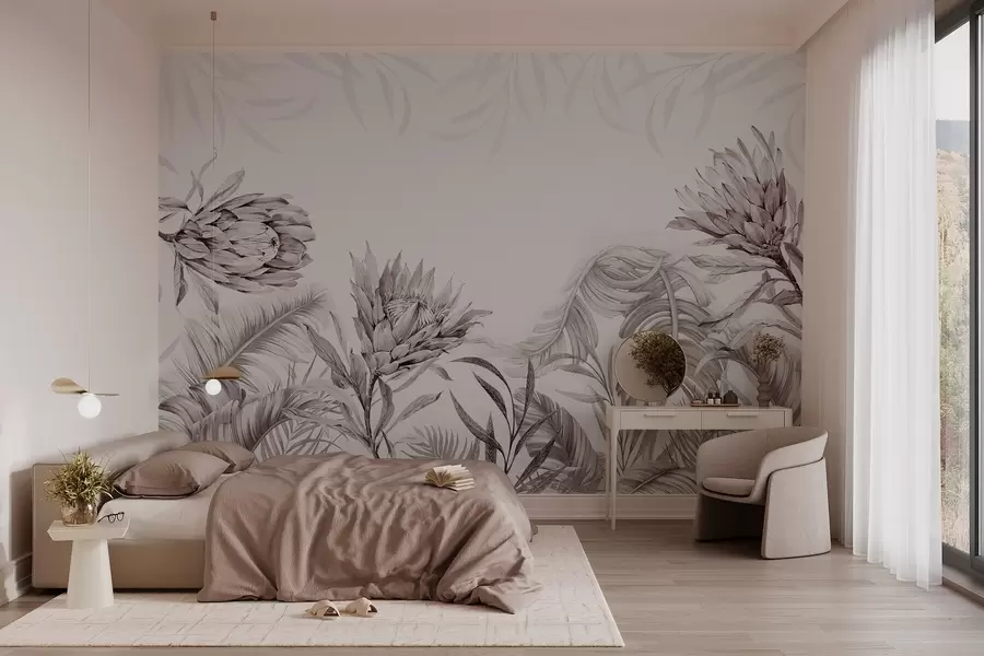 wall murals Protea among tropical leaves w03952v1